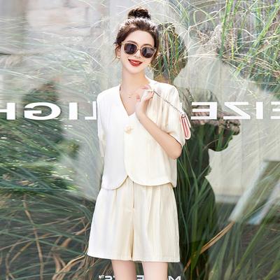 Цельное платье, французская мода, соленый свет и спелая летняя одежда, полный комплект шорт с коротким рукавом и V-образным вырезом, комплект-двойка для женщин