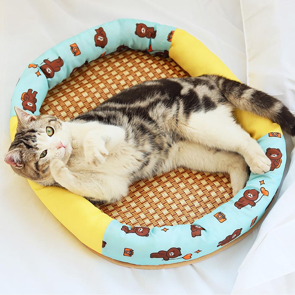 Pet Cool Mat With Oval Pillow Breathable Non-slip Summer Cooling Pad Bed Sleeping Mat Pet Blanket For Dogs Cats