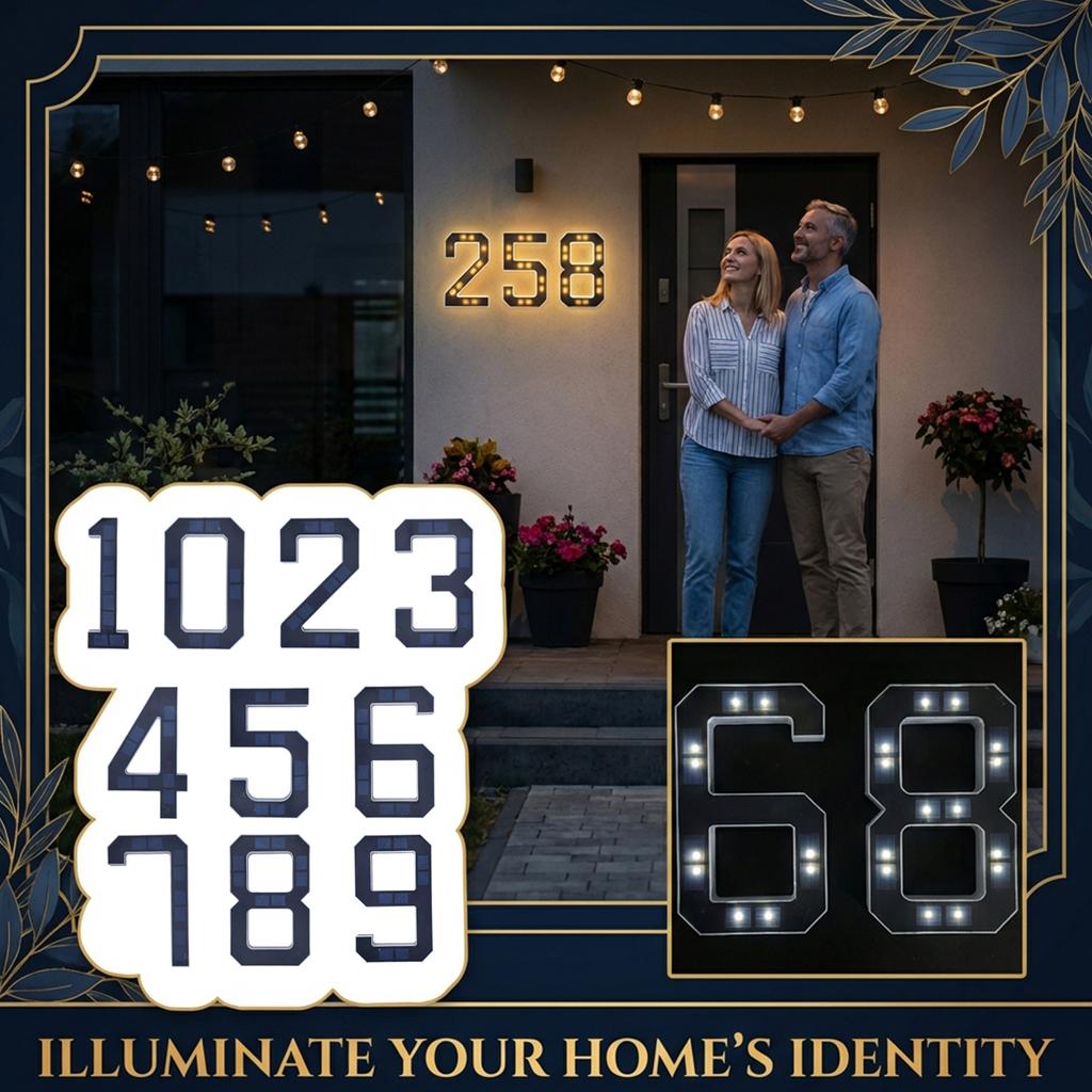 Solar Lighted House Numbers For Outside, Light Up LED Address Signs For Houses Digital Version
