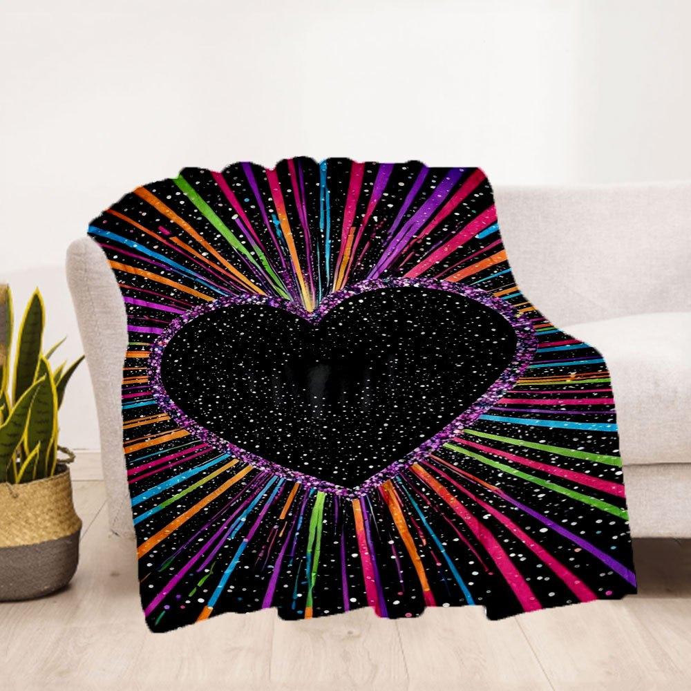 "Colorful Heart Glitter Phone Case Cover"Blanket Flannel Throw Blanket for Sofa, Bed, Travel, Camping, Office, Couch, Chair, And Bed Gift fo