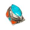 Натуральная тибетская бирюза, коралловый драгоценный камень, кольцо ручной работы, размер 8,5 e6b41
