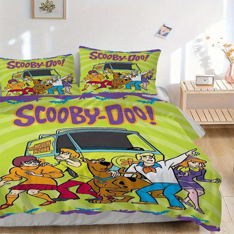3pcs Scooby Doo Mystery Machine Quilt Cover Set (1 Quilt Cover + 2 Pillowcases Without Pillow Core), High-Definition Printing for Home and Dormitory.F