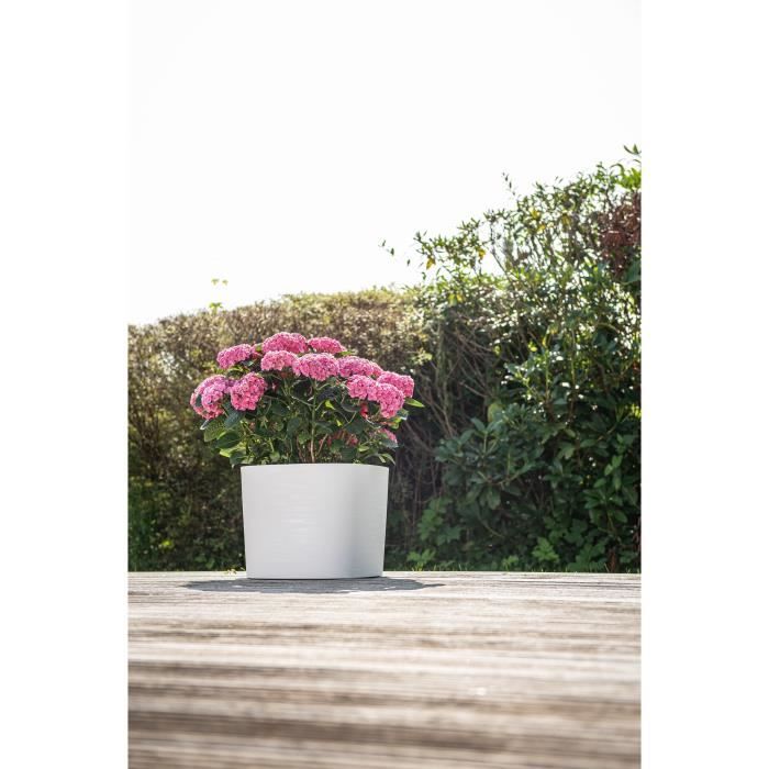 Pot avec réserve d'eau RESPECT - Plastique - Blanc - Carré - 25x25xH21cm - 100% recyclable - Garden ID