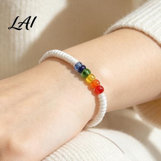 Simple Niche Style Bracelet Rainbow Beads for Men Women Handmade Cute Small Gift Friends Braided String Bracelet Adjustable Woven Rope Wristband