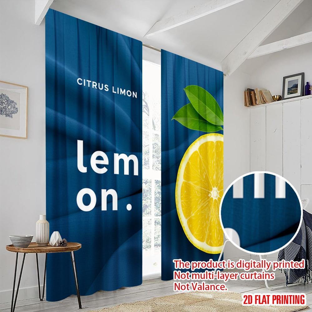 2pcs 2D Flat Printing Window Drapes Lemon Citrus Fresh Fabric Without Electricity Festive Wall Decor Perfect for All Season