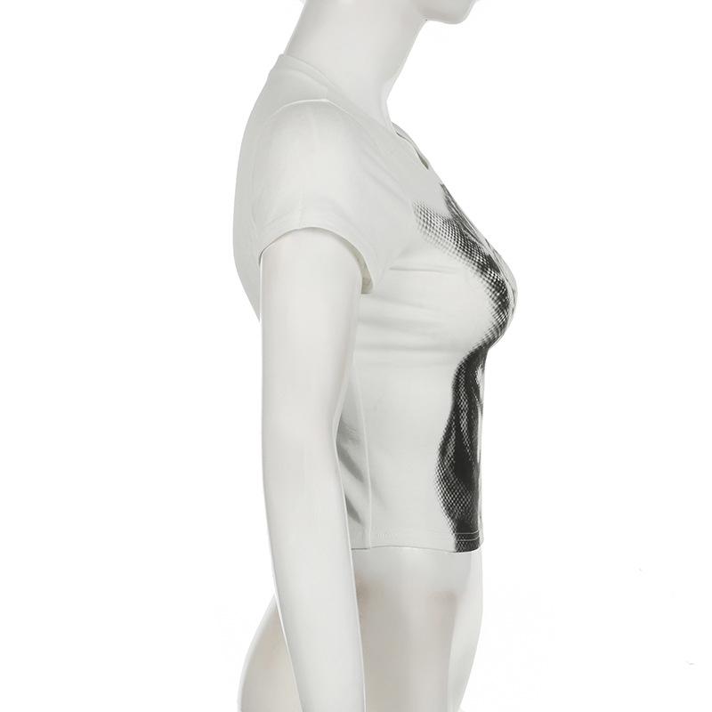 Укороченный топ с принтом животных в стиле Харадзюку, базовая белая футболка с коротким рукавом и круглым вырезом, женская повседневная облегающая футболка, женская винтажная одежда y2k