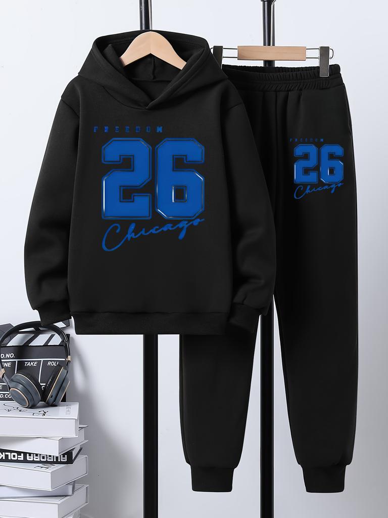 New autumn/winter Christmaschildren's hoodedsweatshirt tracksuitcoolsporty style26 printedsweatshirt + casual pantstwo-piece set