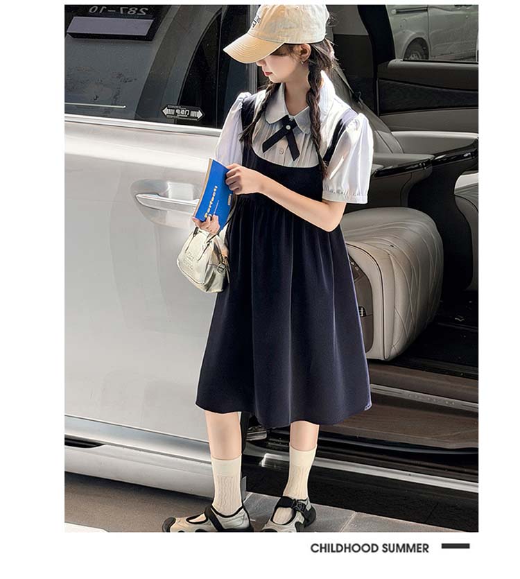 Girls' Dress - Summer College Style Casual Vacation Two-Piece Bubble Sleeve Skirt