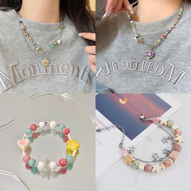 Милый браслет из бисера цвета конфет, креативное нежное ожерелье с подвеской в виде звезды, очаровательное винтажное украшение в виде сердца любви