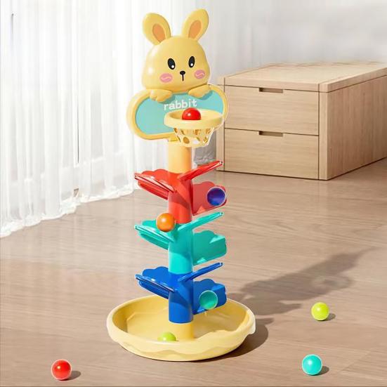 Детская игрушка-трек для запуска шариков 4/6 слоев, мультяшный кролик, башня с перекатывающимися шариками, координация рук и глаз, для малышей, мальчиков, девочек, игра с запуском шариков по мраморному треку