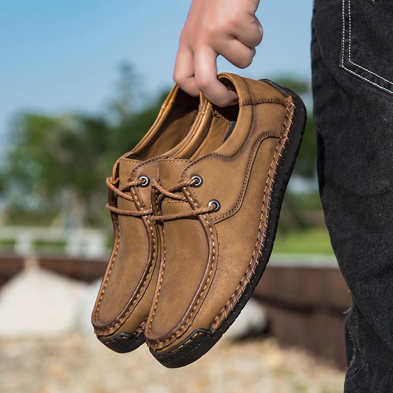 Handmade Flats for Men High Quality Mens Casual Shoes Leather Moccasins Lace Up Men Business Shoes All-match Male Walking Shoes