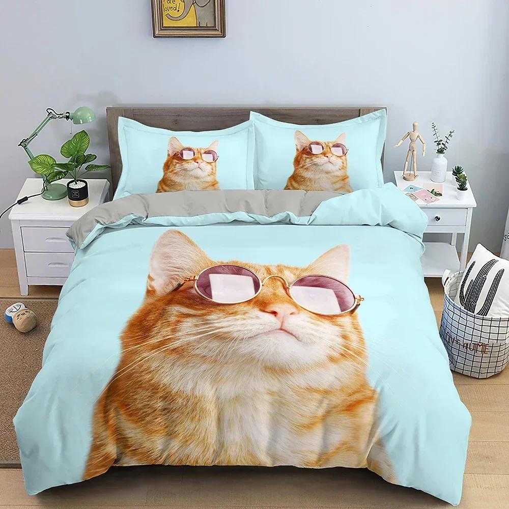 3D Рисунок Животных Милый Кот Удобный Пуховый Пододеяльник Наволочка Постельный Комплект Украшение Детской Спальни Домашний Текстиль