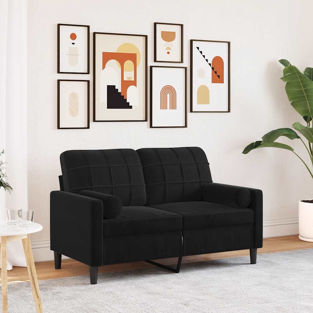 Vidaxl 2-Osobowa Sofa Z Poduszkami, Czarna, 120 Cm, Aksamit