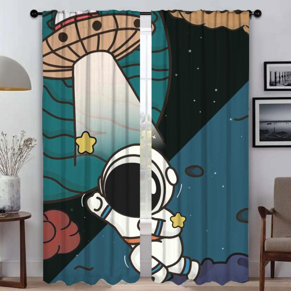 Blackout Curtains for Living Room Astronaut Printing Shades Window Curtain for Room 2 Panel Halloween Decoration Partition Child