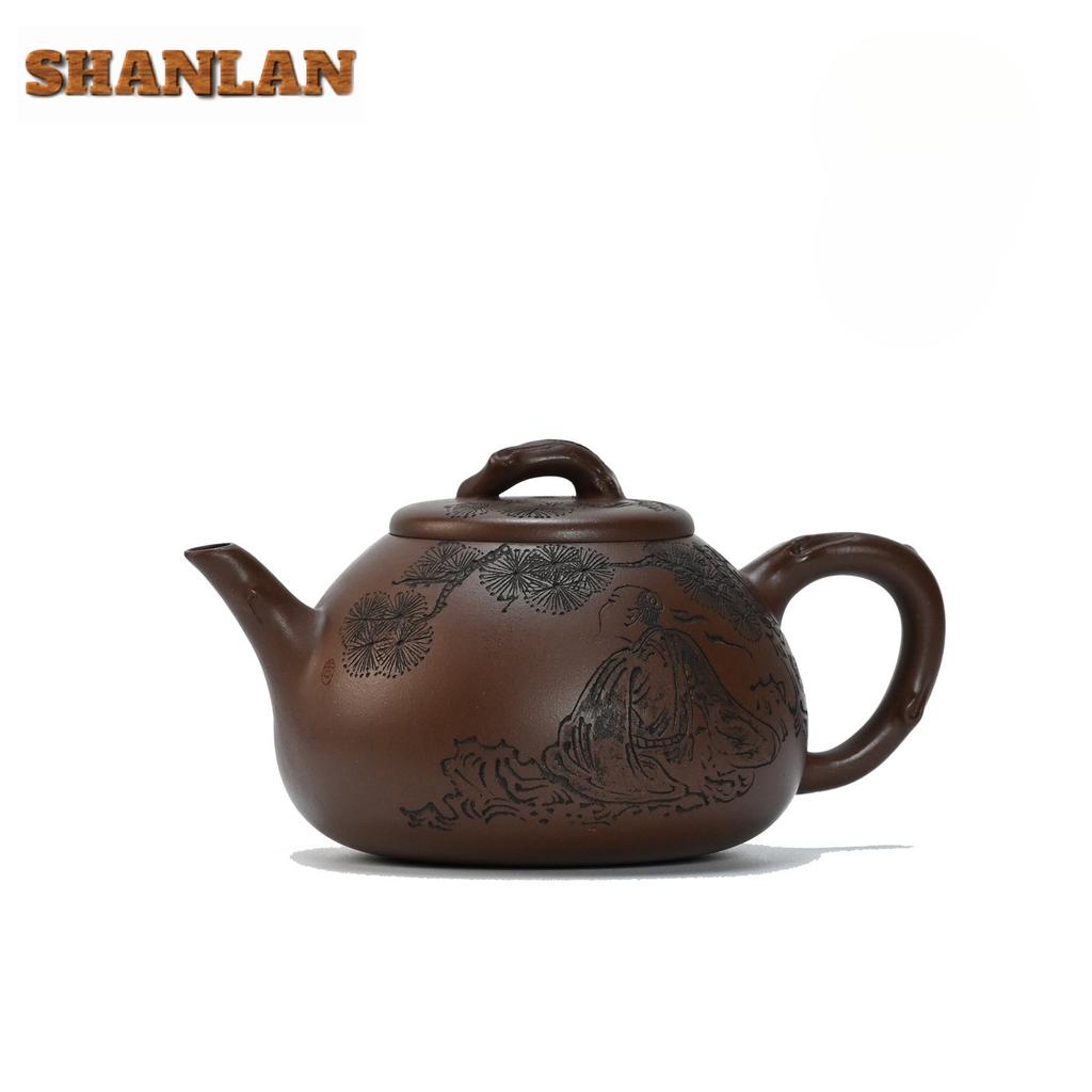190ml Antique Yixing Purple Clay Teapots Handmade Stone Scoop Pot Raw Ore Purple Mud Kettle With Infuser Zisha Tea Set Drinkware