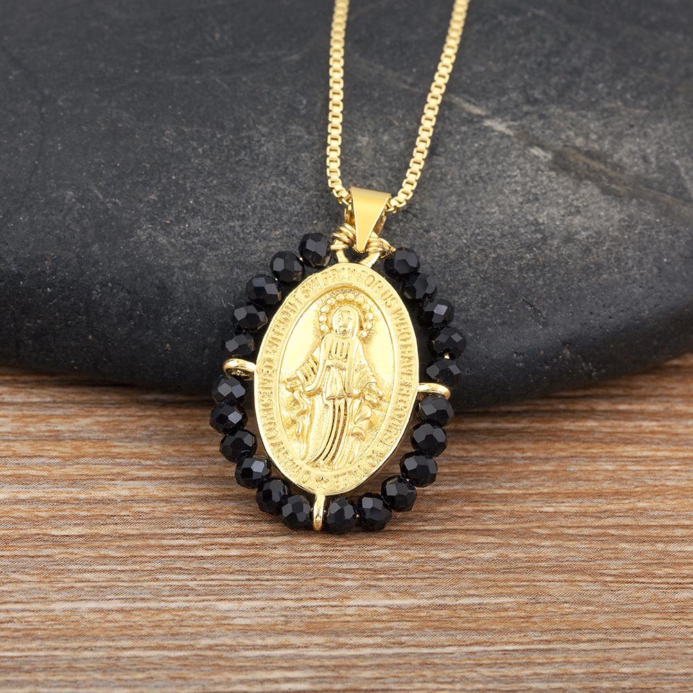 Nidin High Quality Ellipse Shape Zircon Charms Pendant For Women Copper Choker Necklace Lady Girl Religious Style Jewelry Gifts
