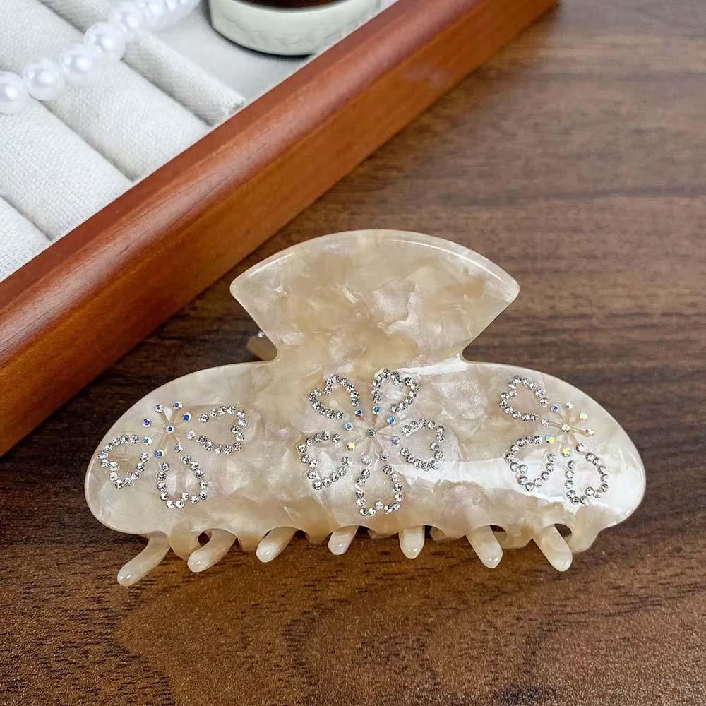 Korean Style Rhinestone-inlay Hair Claw Iridescent Acrylic Hair Claw Women Shark Clip  Travel