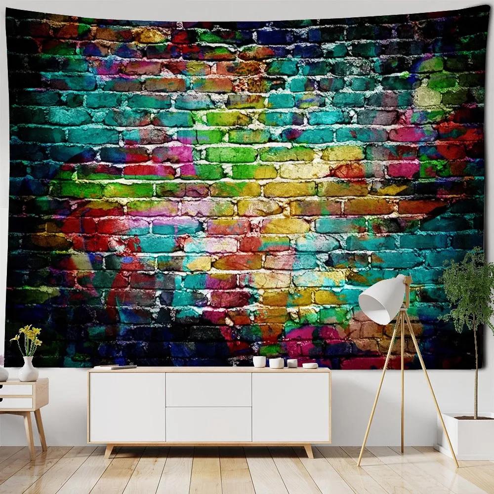Brick wall, stone wall, printed tapestry, wall hanging cloth, imitation wood grain home decoration, living room wall background