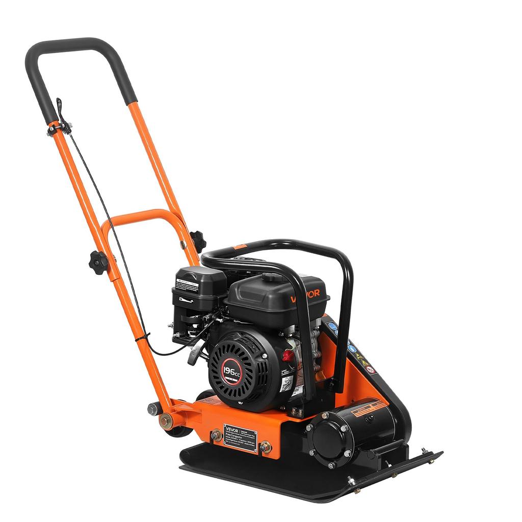 VEVOR Plate Compactor, 6.5 HP 196CC Gas Engine, 5600 VPM Vibrating Ground Rammer, 10.5 kN Compaction Force, 51 x 37 cm Plate