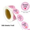 500 листов/рулон 1 дюйм розовые наклейки «Спасибо с любовью», наклейки-сердечки, наклейки-цветы, наклейки для запечатывания конвертов, наклейки «Спасибо»