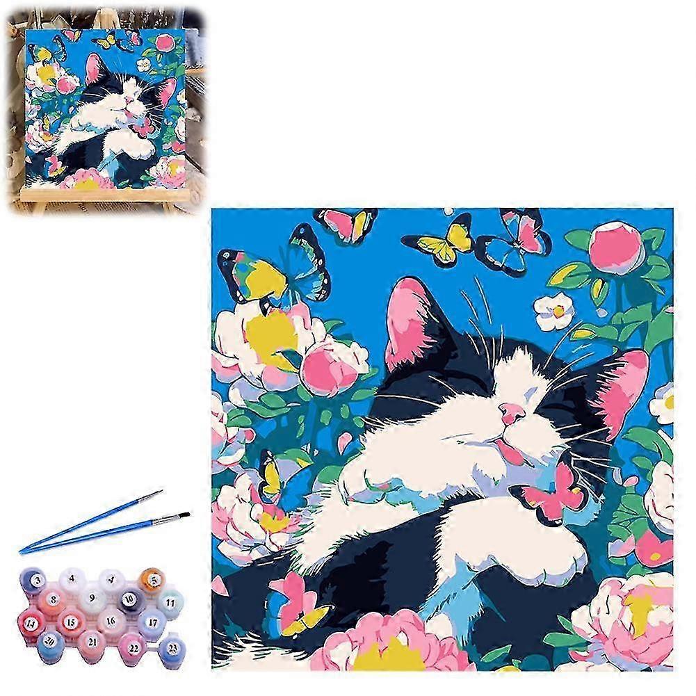 20X20 Cm Cat-Themed Diy Oil Painting Kit: Fill-In-The-Blank Hand-Painted Oil