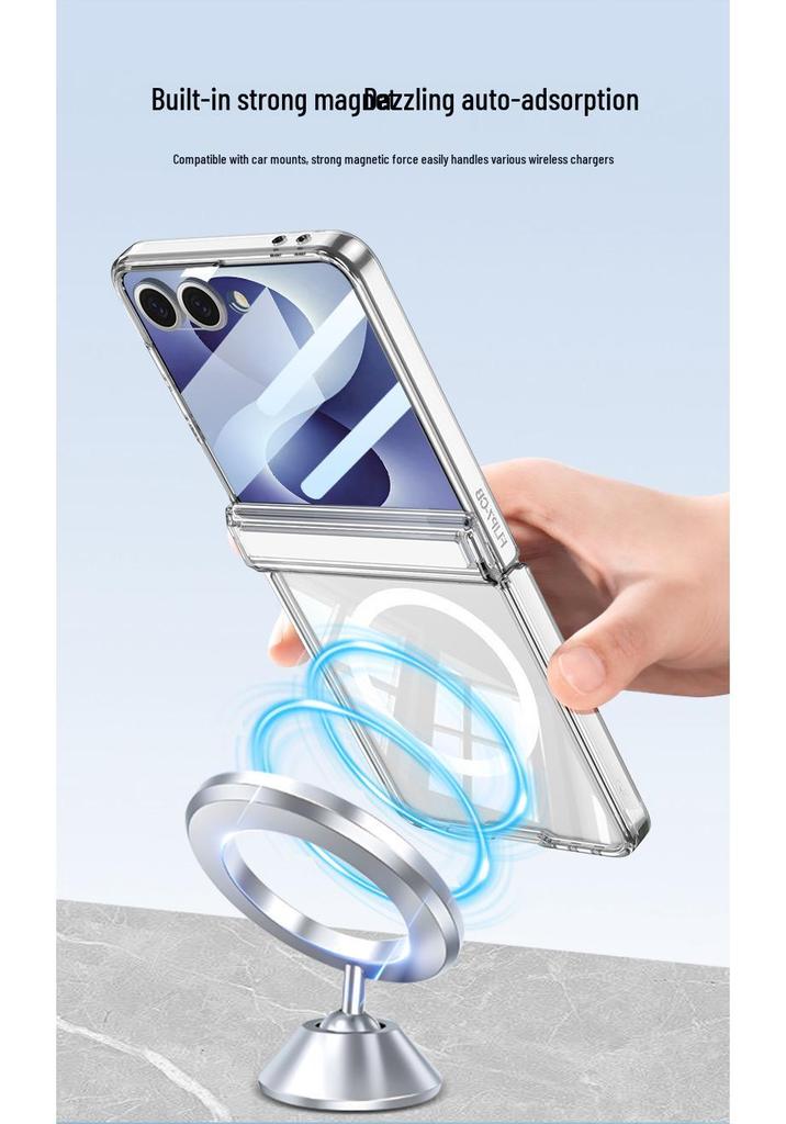Чехол для Samsung Z Flip 8: Прозрачный, Магнитный, Беспроводная зарядка, Мягкий дизайн с подушками безопасности, Однотонный.