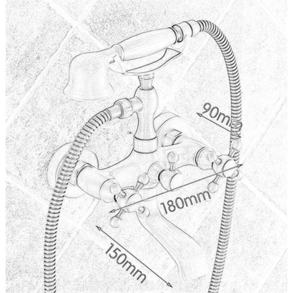 Латунный смеситель для душа в стиле ретро, ​​набор смесителей для душа с двумя ручками, настенный смеситель для ванны с ручным душем и поворотным изливом для ванны