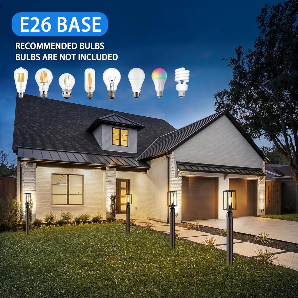 13' Outdoor Post Lights, 2-Pack Modern Black Lanterns with Tempered Glass, Anti-Rust for Driveway Patio Garden