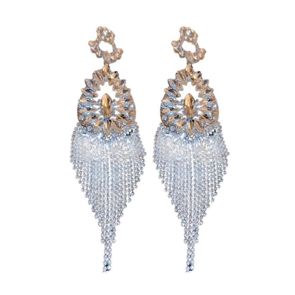1 Pair Fashion Long Tassel Dangle Earrings Bling Bling Exaggerated Earrings Banquet