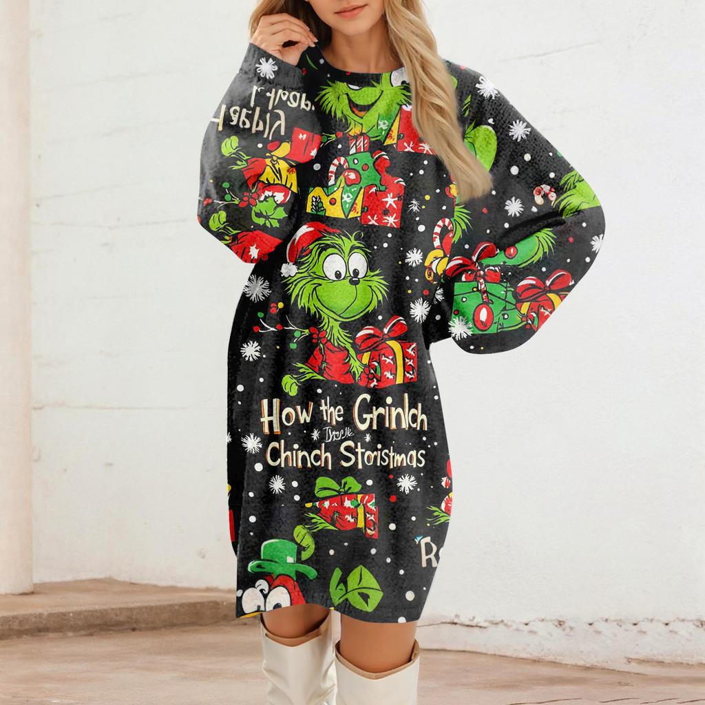Women's Round Neck Casual Long Sleeve Plush Dresses