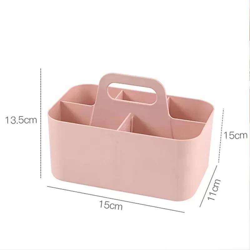 1Pc Plastic Storage Basket with Handle Portable Pencil Pen Stationery Storage Box Desktop Sorting Organizer with 5 Compartments