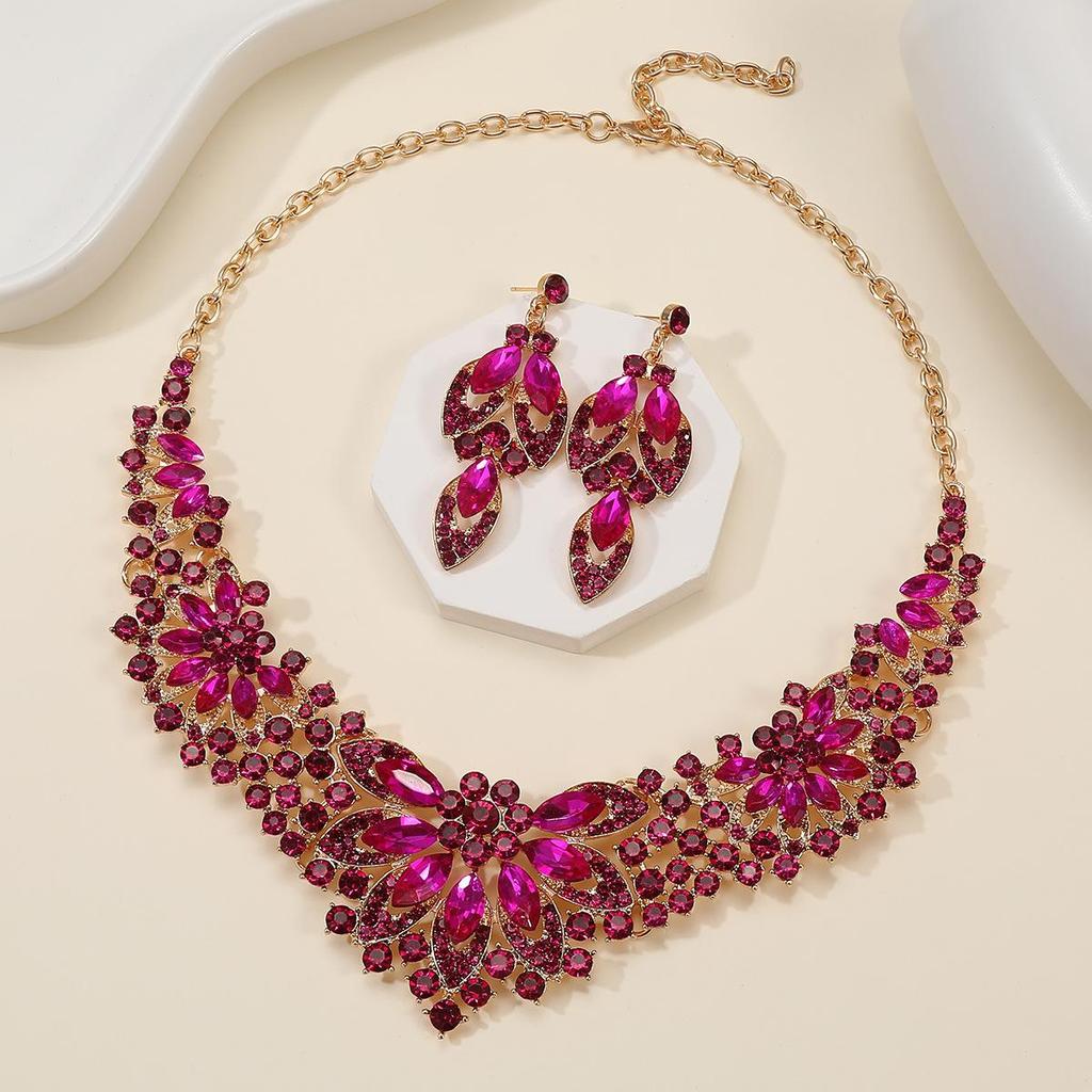 Dress Jewelry Necklace Earrings Two-Piece Set Colorful Flowers Bride Vintage Premium Design