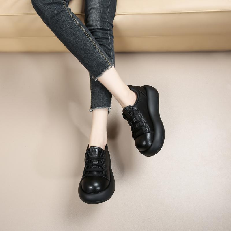 [First layer cowhide] Thick soled loafers, 26 year spring new versatile genuine leather deep cut leather shoes, women's single shoes