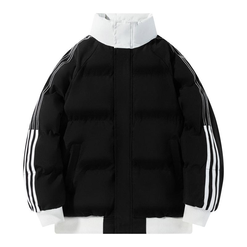 Мужская одежда с хлопковой подкладкой, осенне-зимний тренд, свободная, контрастных цветов, в полоску, теплая, с воротником-стойкой, хлопковая одежда для пар, универсальное пальто для мужчин