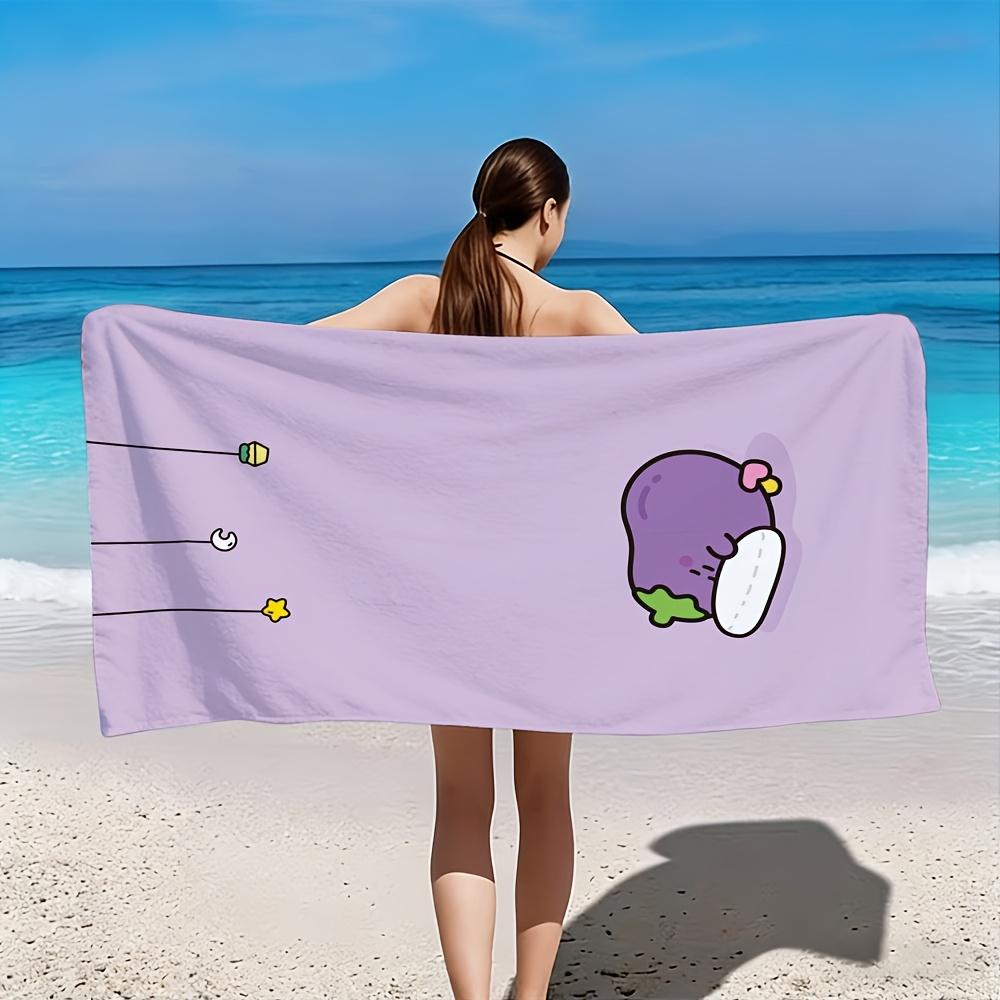 2D Flat - 1pc Purple Eggplant-Themed Beach Towel | Soft,Skin-Friendly,Non-Shedding, Easy to Clean, Durable, Resistant to Pilling