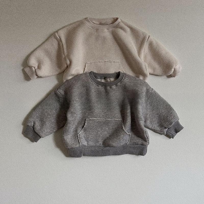 Детский зимний флисовый костюм-двойка в корейском стиле: Стильный лоскутный свитер и повседневные брюки