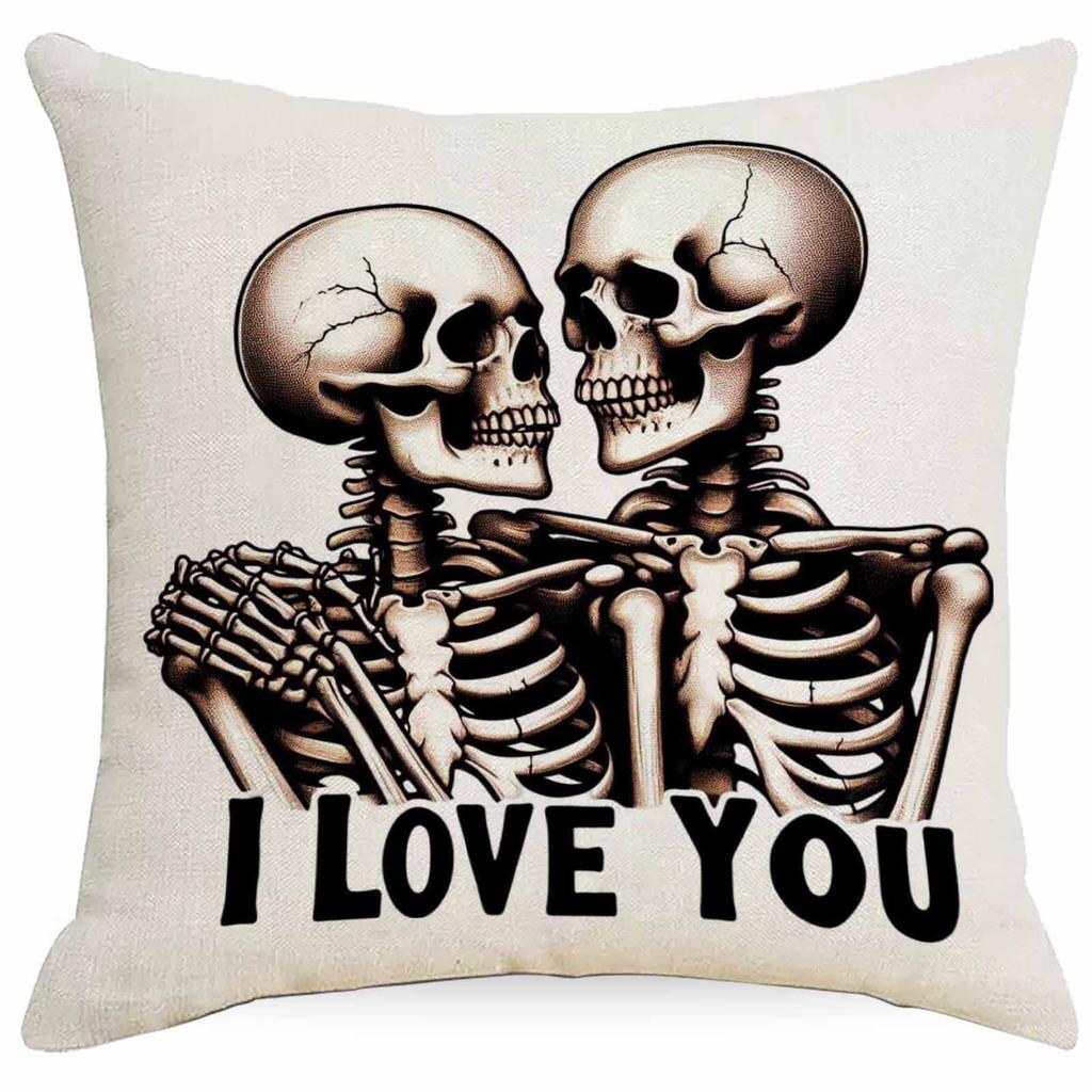 Halloween Couple Skull Print Pillowcase Home Sofa Cushion Pillowcase