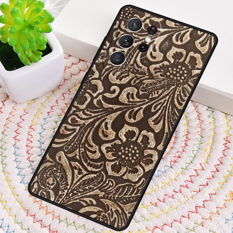 Brown Tooled Leather Pattern Phone Case for Samsung Galaxy note 10 pro S26 Ultra S23 S24 FE S25 S21 S22 PLUS shockproof Cove