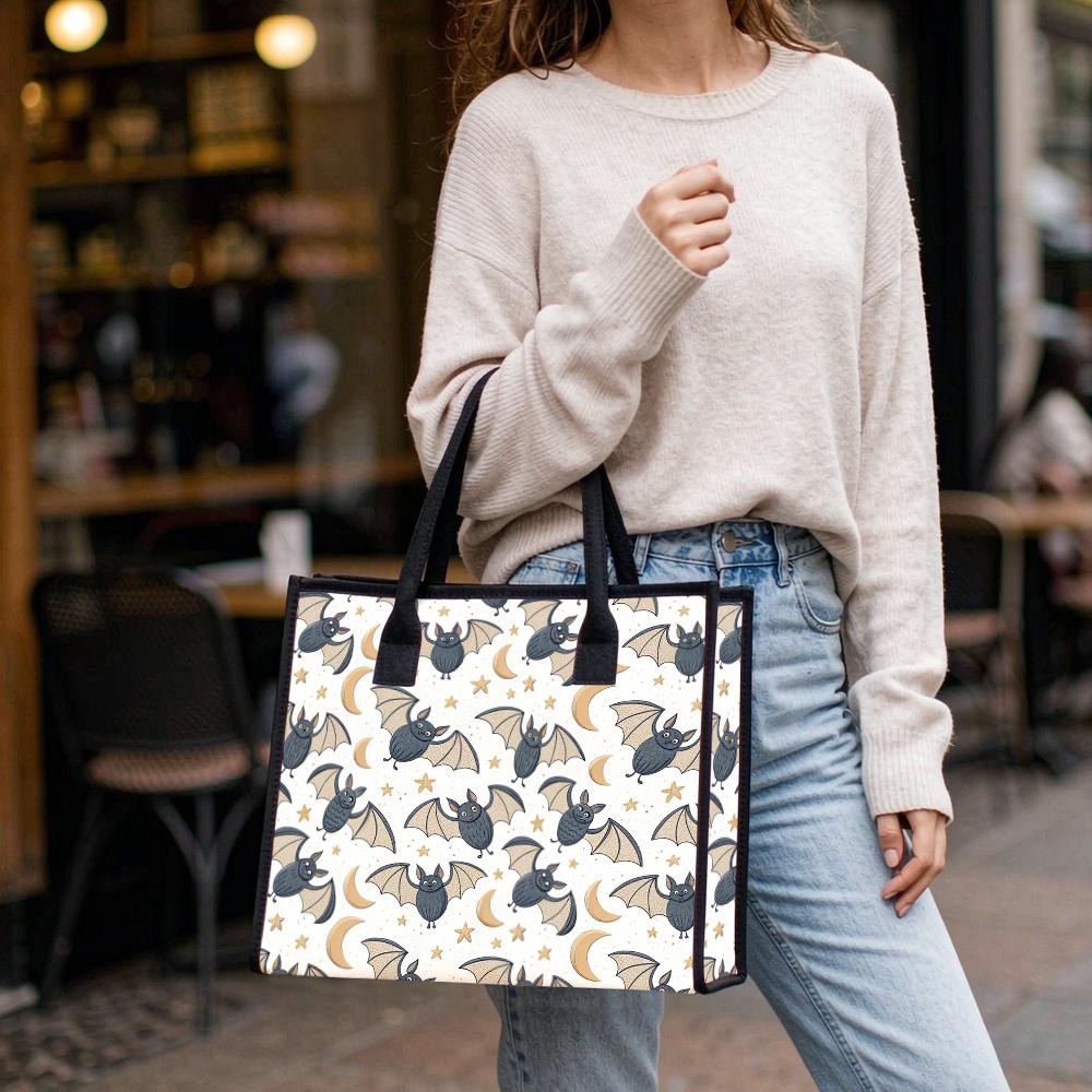 Cute Bat Pattern Tote Bag Portable Casual Daily Handbag Lightweight Reusable Shopping Bag for Women