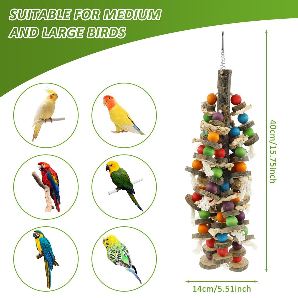 Blocks Bird Bite Toy Handmade Wooden Parrot Cage Bite Toy With Top Hook Soothing Pet Chewing Toy Decorative Bird Cage Supplies