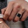 Ring for Men, Stainless Steel Square Signet Ring, Black Enamel Men's Pinky Rings,Gents Zircon