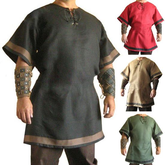 Viking Warrior Costume Medieval Men Shirt Viking Knight Outfit Vintage Renaissance Nordic Pirate Tunic Shirt for Cosplay Stage Performances