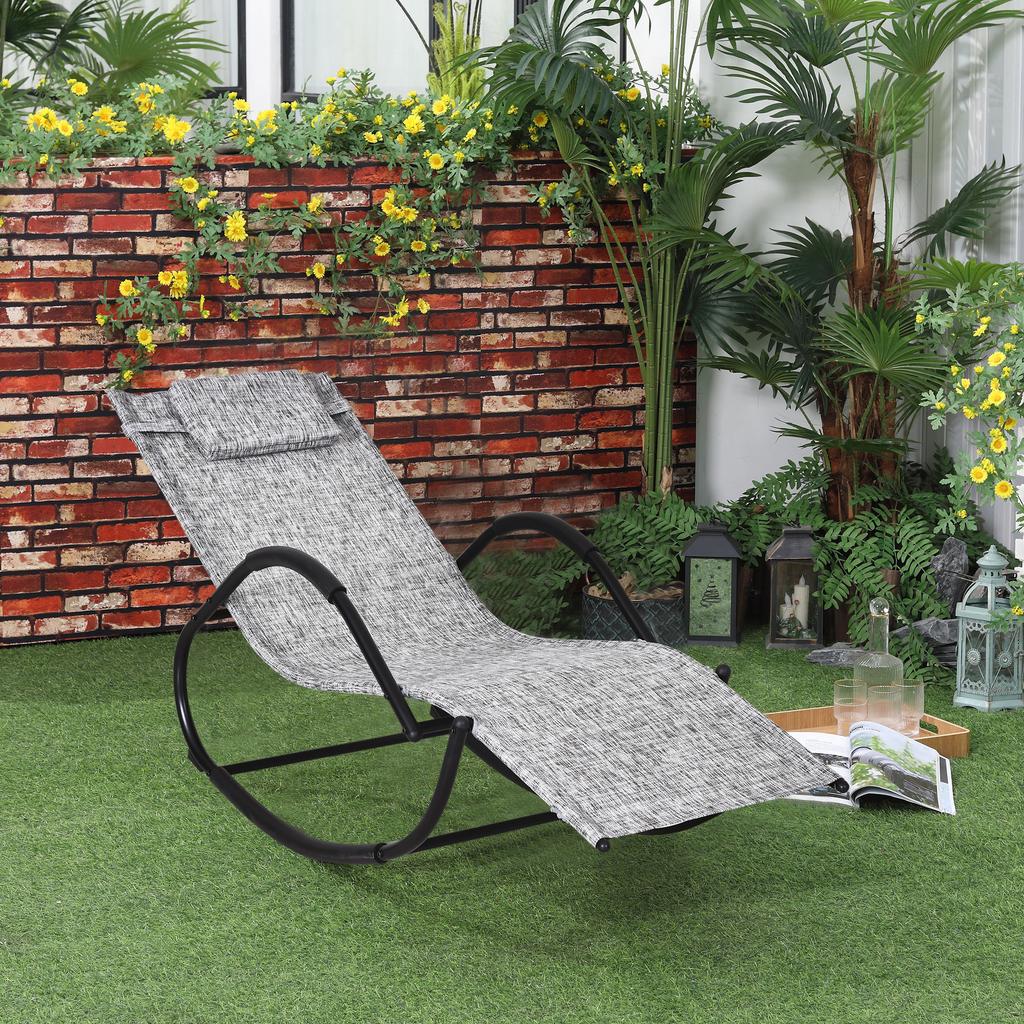 Steel Frame Zero Gravity Rocking Lounge Chair w/ Pillow Grey