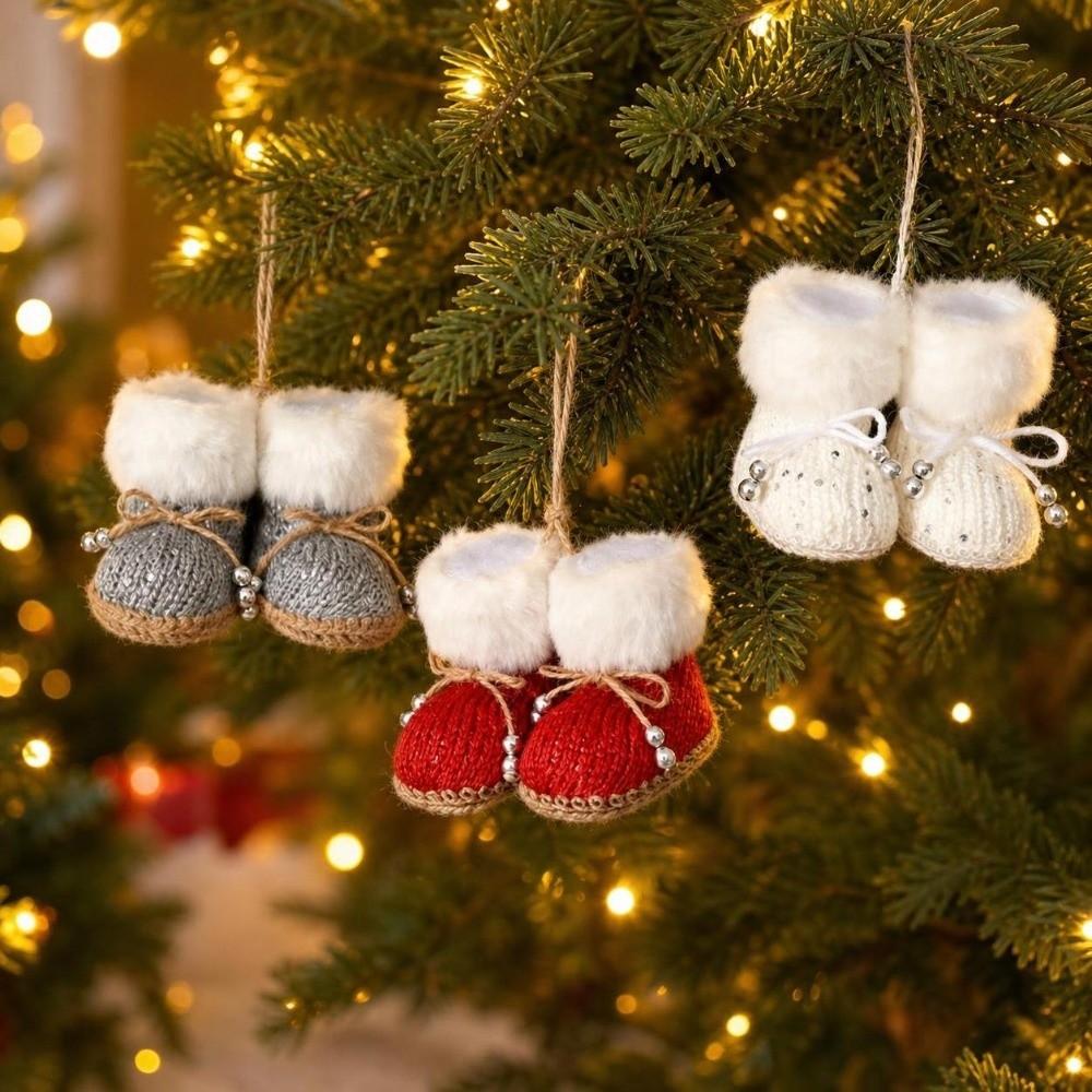 Elegant Knitted Christmas Shoes Ornament Handmade DIY Christmas Decorations for Xmas Tree