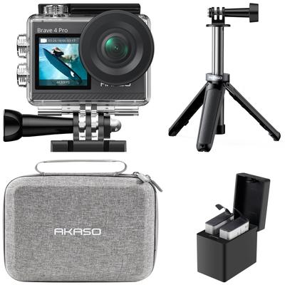 Экшн-камера AKASO Brave 4 Pro 4K 20 МП Двойной цвет 40 м Подводная съемка Внешний HDMI 5x Селфи-палка и чехол для хранения в комплекте Камера, Разрешение,