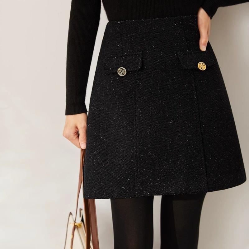 Simplicity Office Lady Autumn Winter New Women Solid Zipper Button Bright Silk Korean Fashion High Waist Short Slim A-line Skirt