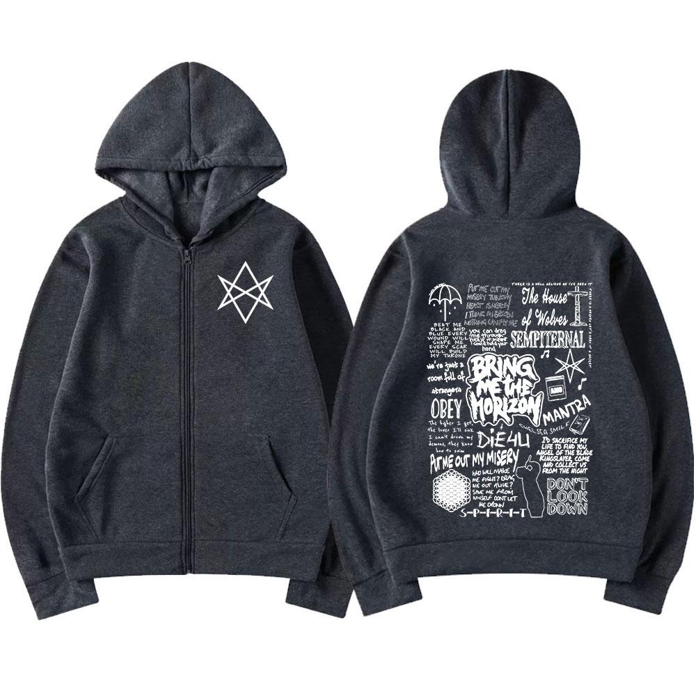 Толстовки с капюшоном BringMe TheHorizon на молнии BMTH Heavy Metal Rock Band Толстовки с капюшоном на молнии для мужчин и женщин Куртки с капюшоном большого размера