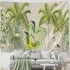 Green Parrot Tapestry Seaside Forest Plants Wall Hanging Hippie Tapiz Art Aesthetics Dorm Wall Decor