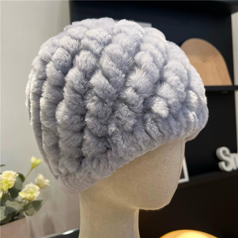 Шапка из натурального кроличьего меха рекс, вязаный шерстяной головной убор, защищающий от холода и согревающий, женский, универсальный для осени и зимы