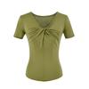 V-neck kink short-sleeved T-shirt women's summer new American Spice Girl solid color slim-fitting front shoulder bottoming top
